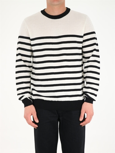 발망 남자 니트 스웨터 Striped crewneck sweater WH1KD000K032