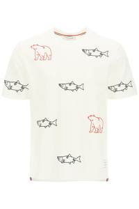 톰브라운 남자 상의 bear and salmon embroidered t-shirt MJS160E10030 100W