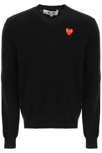 꼼데가르송 남자 니트 스웨터 pullover with heart patch P1N002 BLACK